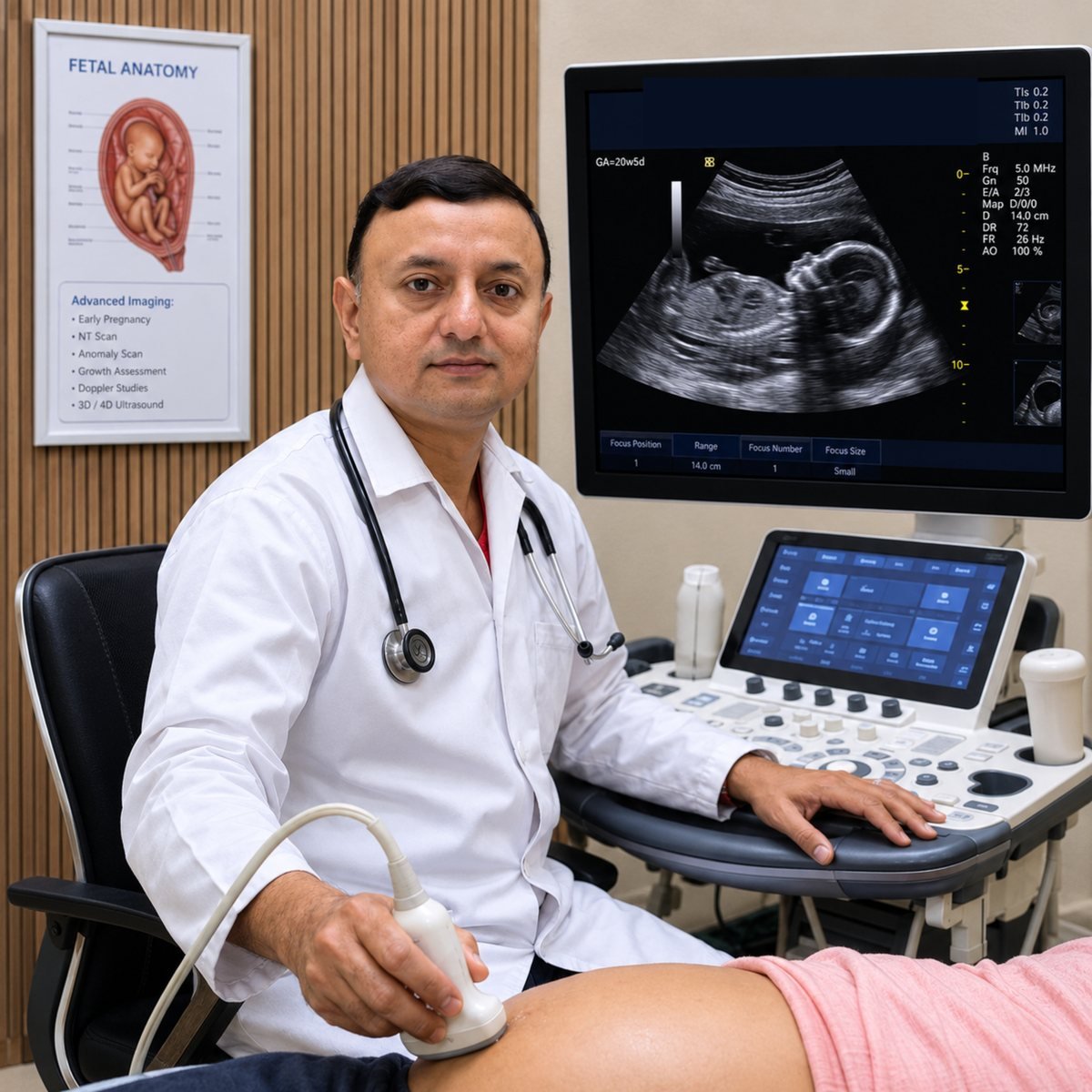 Dr. Sanjay Mazumder performing an advanced obstetric ultrasound